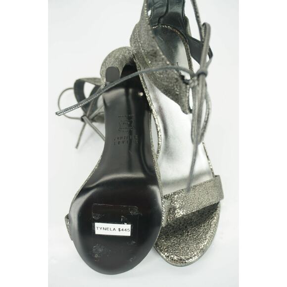 Stuart Weitzman Tynela Pewter Leather Ankle Strap High Heel Sandals - Picture 12 of 12